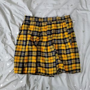 Yellow Pleated plaid skirt